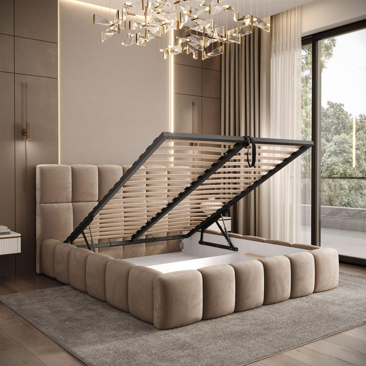 POLSTERBETT VENEZIA mit Bettkasten 120x200, Royal Velvet 170 - Beige, Textil (120/200cm) - Lookway