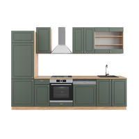 KÜCHENZEILE Fame-Line Grün-Gold Landhaus/Goldkraft Eiche 300 cm ohne Arbeitsplatte - Honigeiche/Grün, Holzwerkstoff (300/81.6/46cm) - Vicco