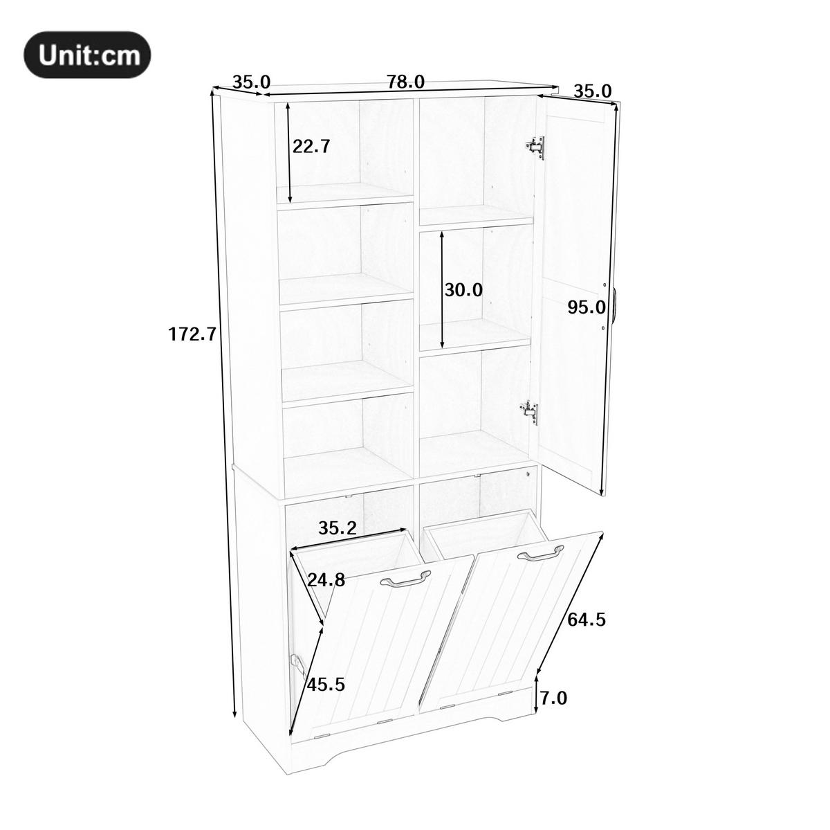 HOCHSCHRANK 78/35/172,7 cm aus MDF mit feuchtigkeitsbeständiger Lackierung und 2 Wäschekörben Grau - Grau, Holzwerkstoff (78/172.7/35cm) - Modenvie