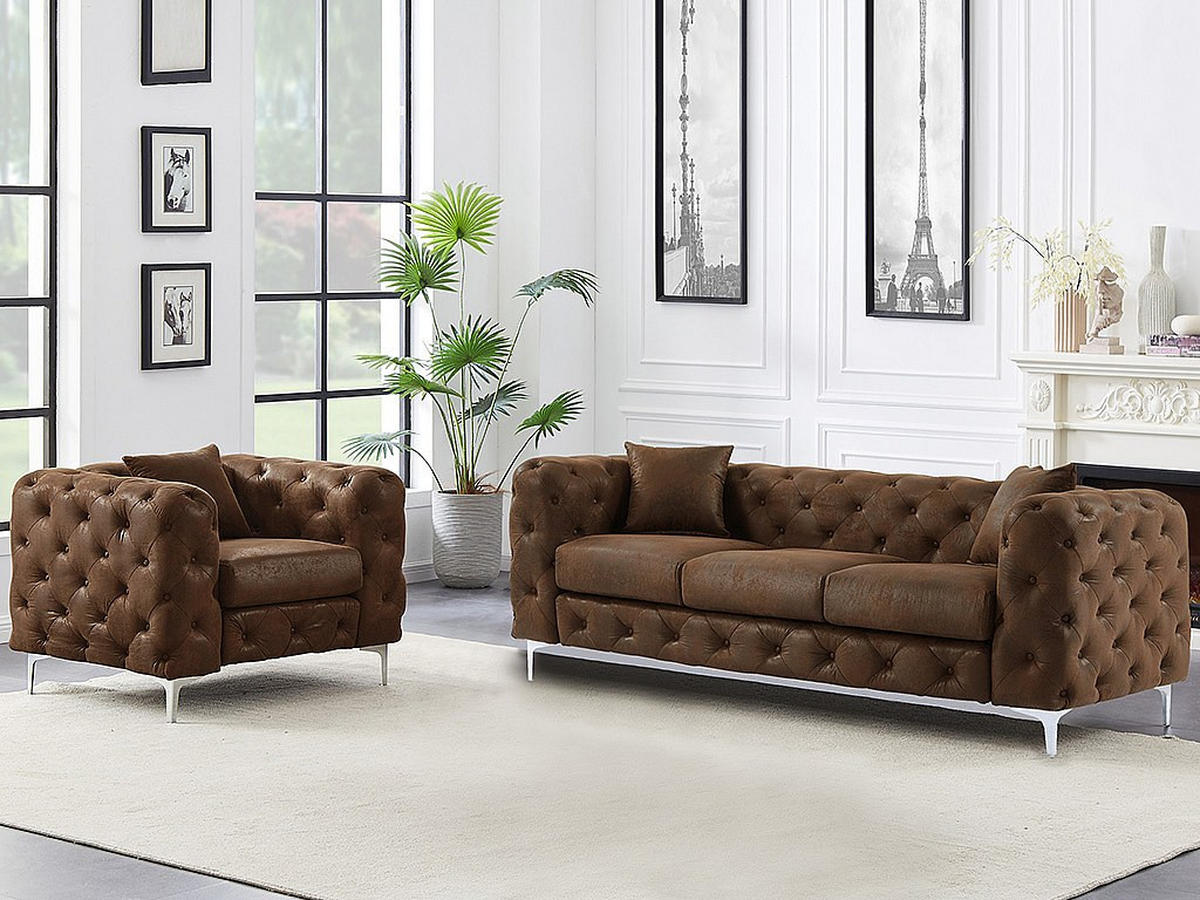 COUCHGARNITUR mit Sessel - 4 Personen - stoff - braun Edwina - Braun, Textil (106/76/91cm) - Vente-Unique