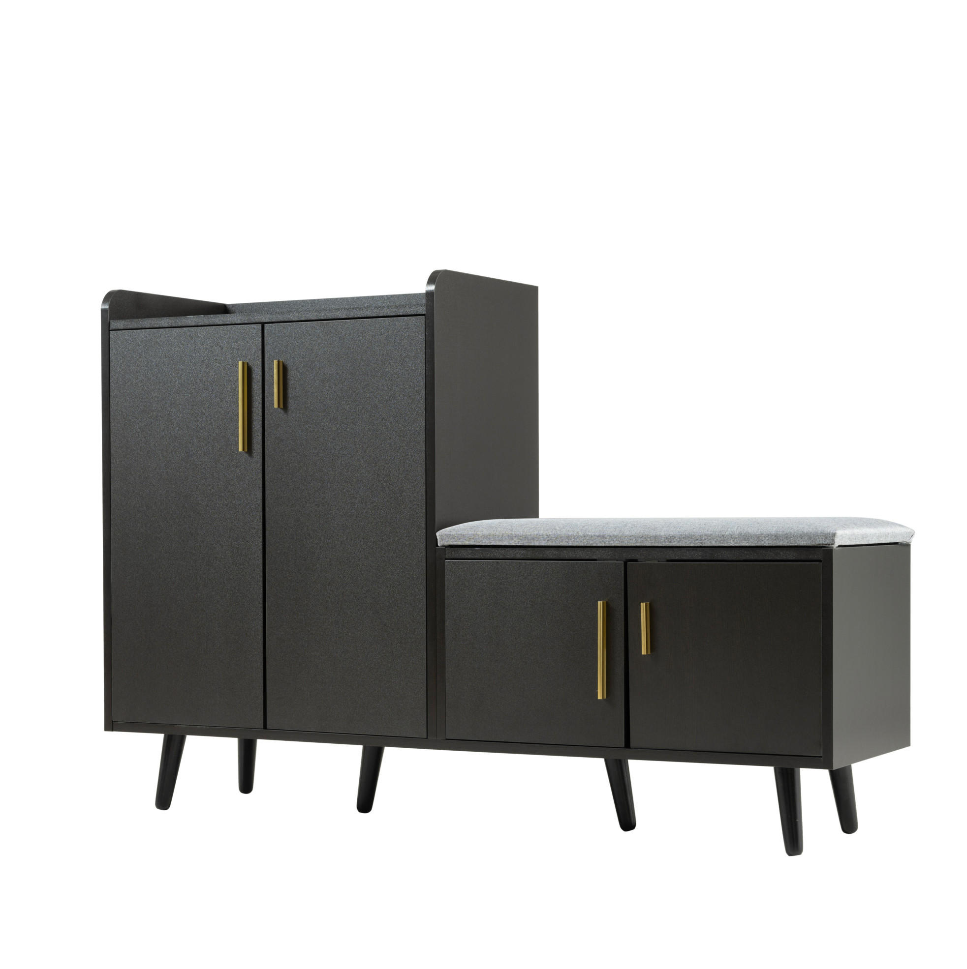 SCHUHSCHRANK aus Spanplatte 120x34x82cm in Schwarz mit Sitzpolster - Schwarz, Holzwerkstoff (120/82/34cm) - Modfu