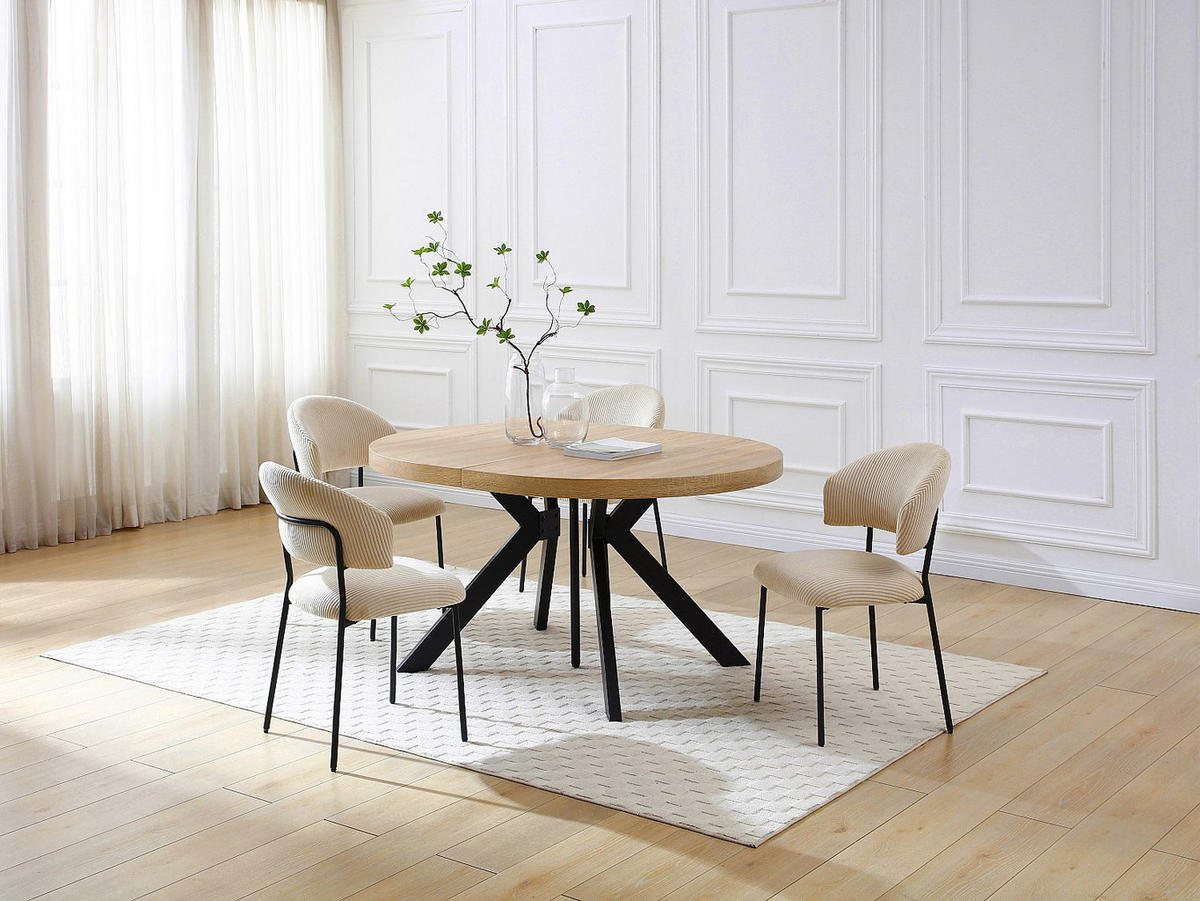 ESSTISCH - ausziehbar - 6 bis 12 Personen - MDF & Stahl - Helles Holz & Schwarz - KOMONI - Naturfarben, Holz (300/120/76cm) - Vente-Unique