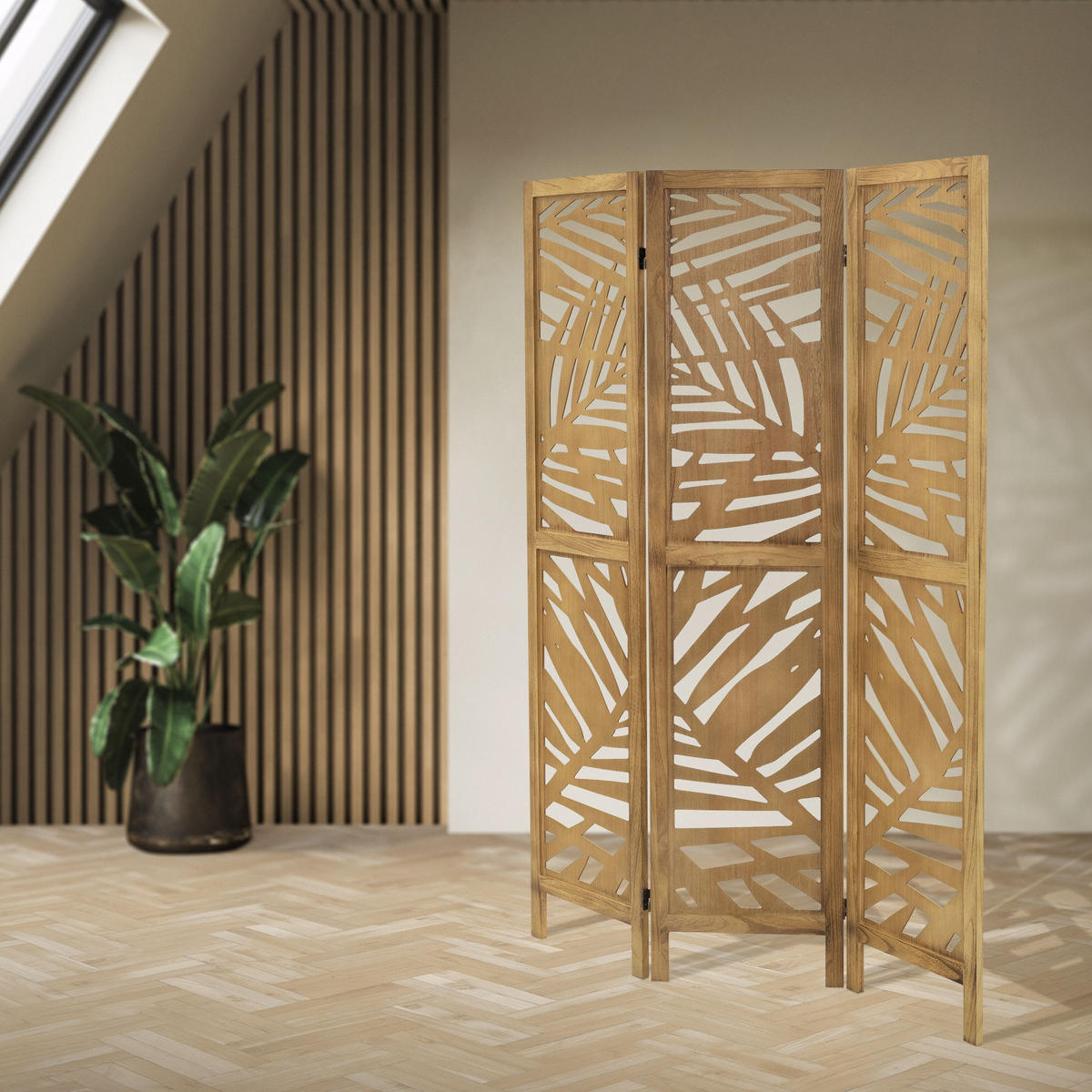 PARAVENT 3 teilig Kyoto 170x121 cm Natur aus Holz - Braun, Holz (121/170/2cm) - ML-DESIGN