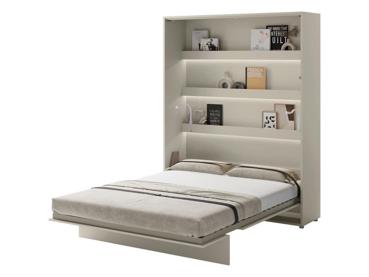 SCHRANKBETT Bed-Concept BC-12 160x200 mit zwei LED-Lampe und LED Beleuchtung - Kaschmir/Grau, Holz/Holzwerkstoff (160/200cm) - MIRJAN24