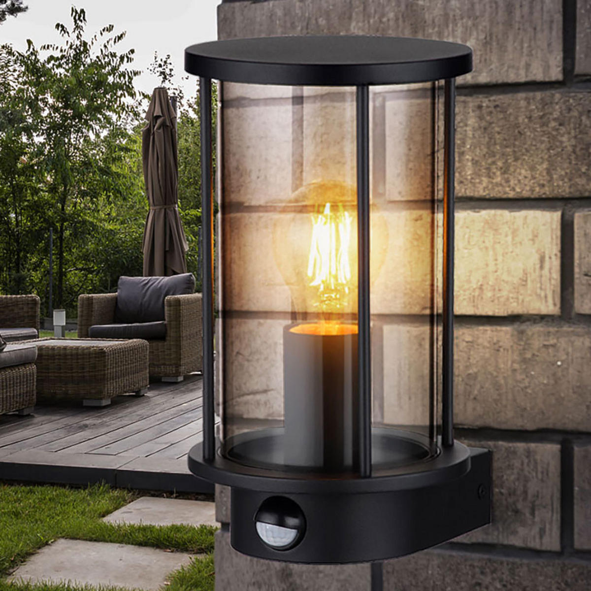 LED Außen-WANDLEUCHTE Edelstahl Schwarz - Schwarz, Glas (15.2/14.3/25.2cm) - Globo Lighting