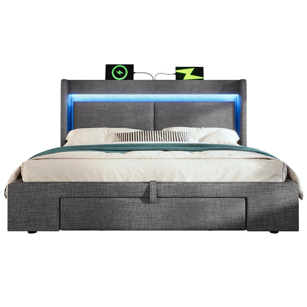 POLSTERBETT 160x200 cm Mit Matratze,Leinen in Grau - Grau, Textil (160/200cm)