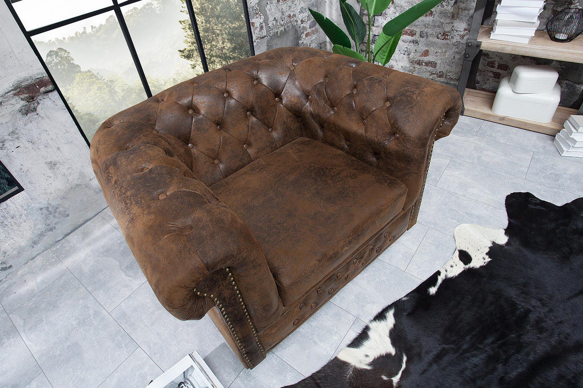 SESSEL CHESTERFIELD Microfaser Braun 110 cm - Dunkelbraun/Braun, Holz/Textil (110/73/85cm) - riess-ambiente