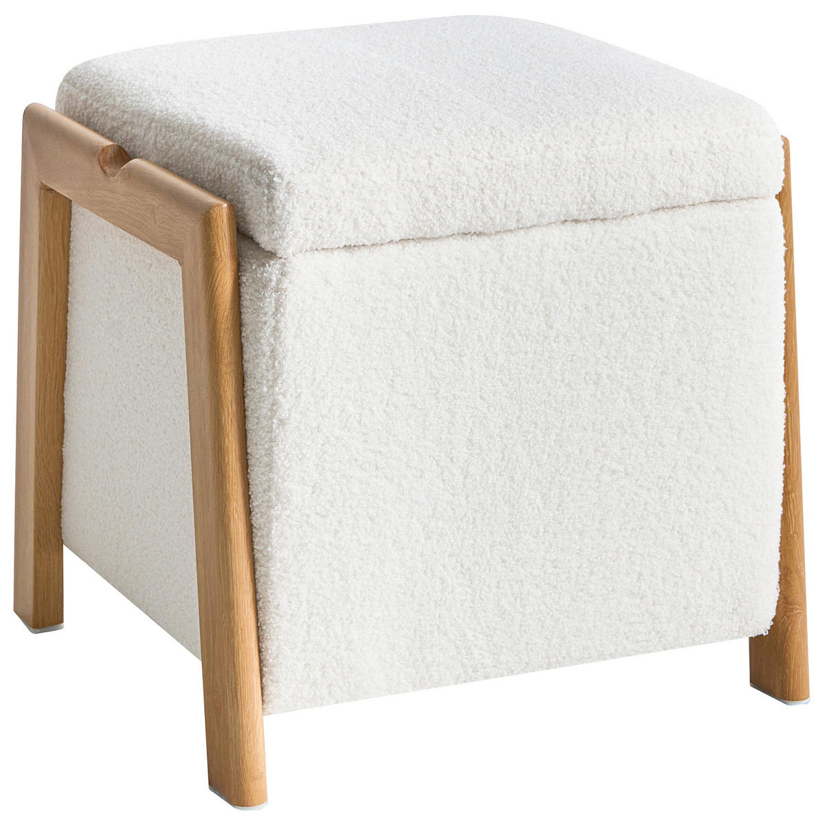 POUF cu spațiu de depozitare bouclé 45 cm alb Edland - alb, material textil (45/44/43cm) - Beliani