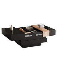 KLUBSKI stolić 70/70/39 cm crni od iverice s izvlačivom pločom i skrivenim spremištem - crna, drvni materijal (70/70/39cm) - OKWISH