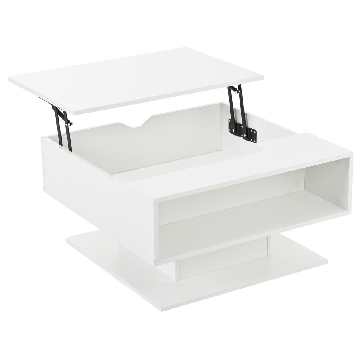 KAVNI stol 80/75/40 cm bel, dvižni z LED in shranjevalnim prostorom - bela, leseni material (80/75/40cm) - BEAOK