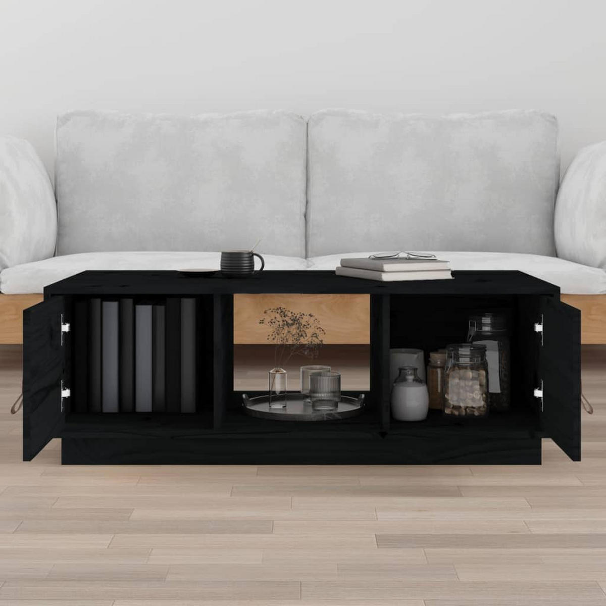 COUCHTISCH Schwarz 100x50x35 cm Massivholz Kiefer - Schwarz, Holz (100/50/35cm) - furnicato