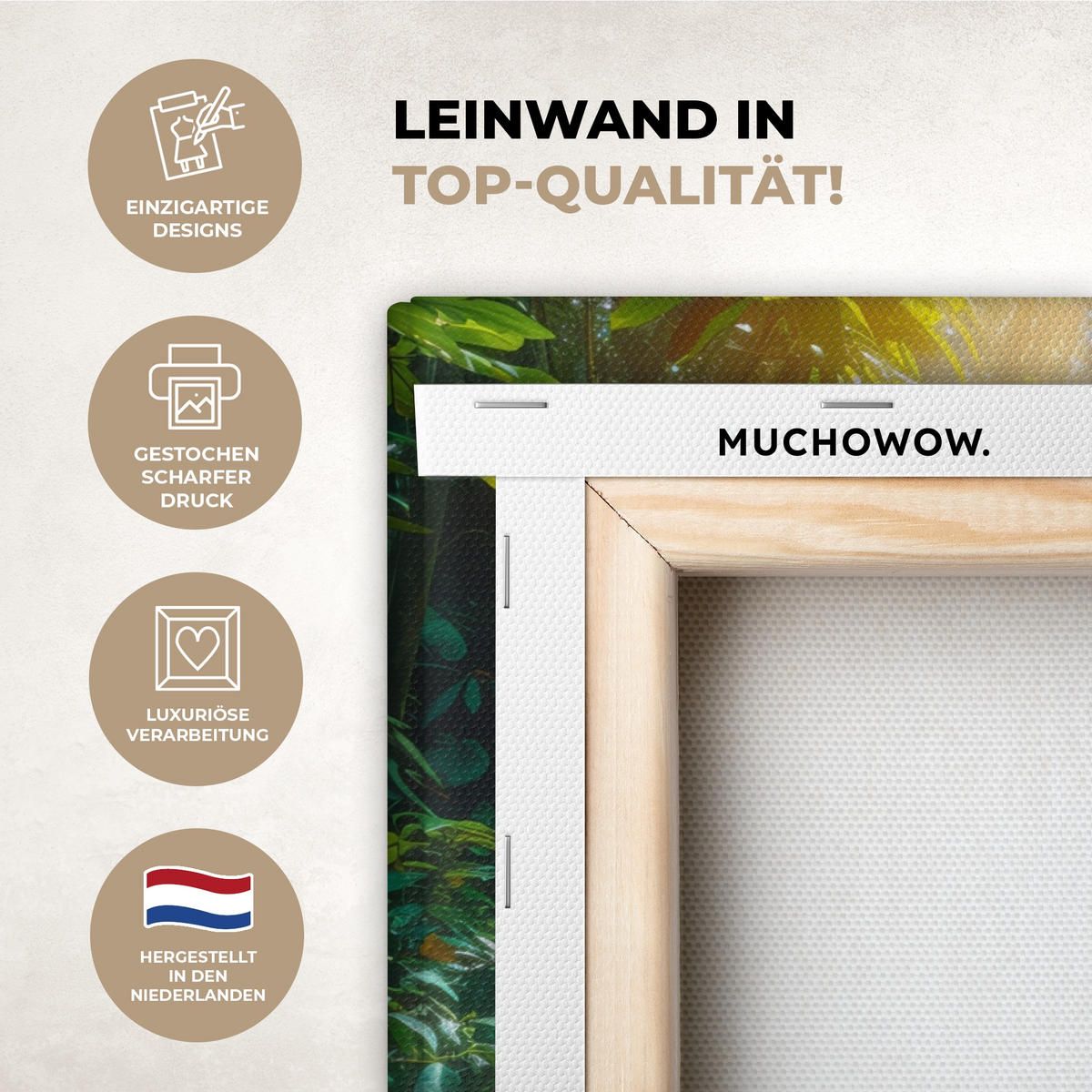 LEINWANDBILD Wasserfall - Dschungel - Sonne - Grün - Natur Gemälde 60x40 cm - Grün, Textil (60/40cm) - MuchoWow