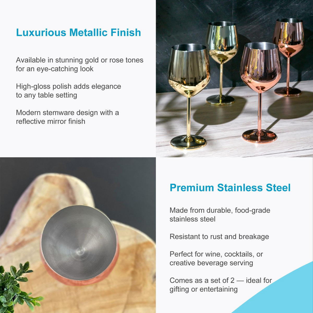 WEINGLAS-SET Edelstahl 400 ml (2er-Set) - Rosa, Metall (0.4L) - Intirilife