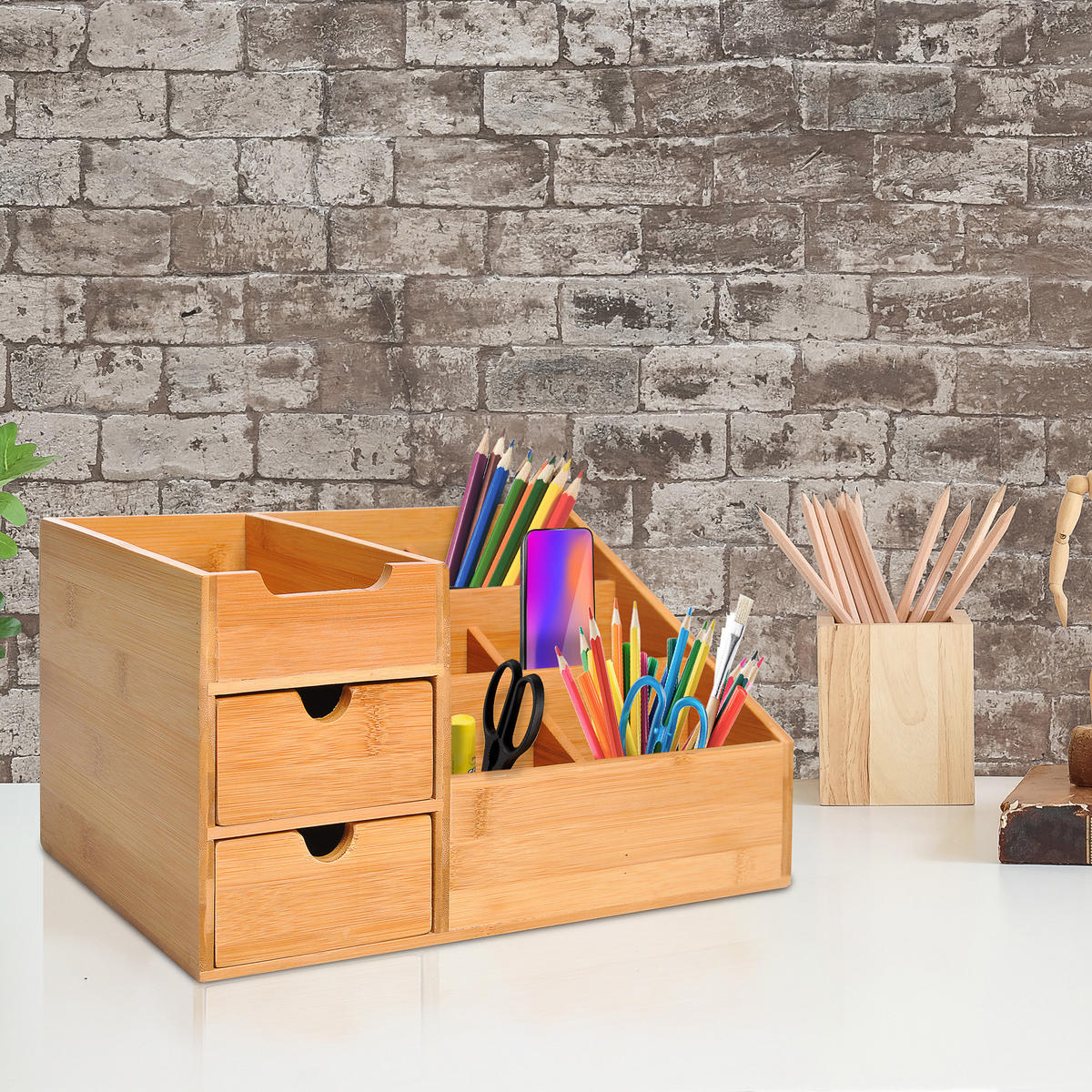 SCHREIBTISCHORGANIZER - Naturfarben, Holz (33/205/155cm) - HOMCOM