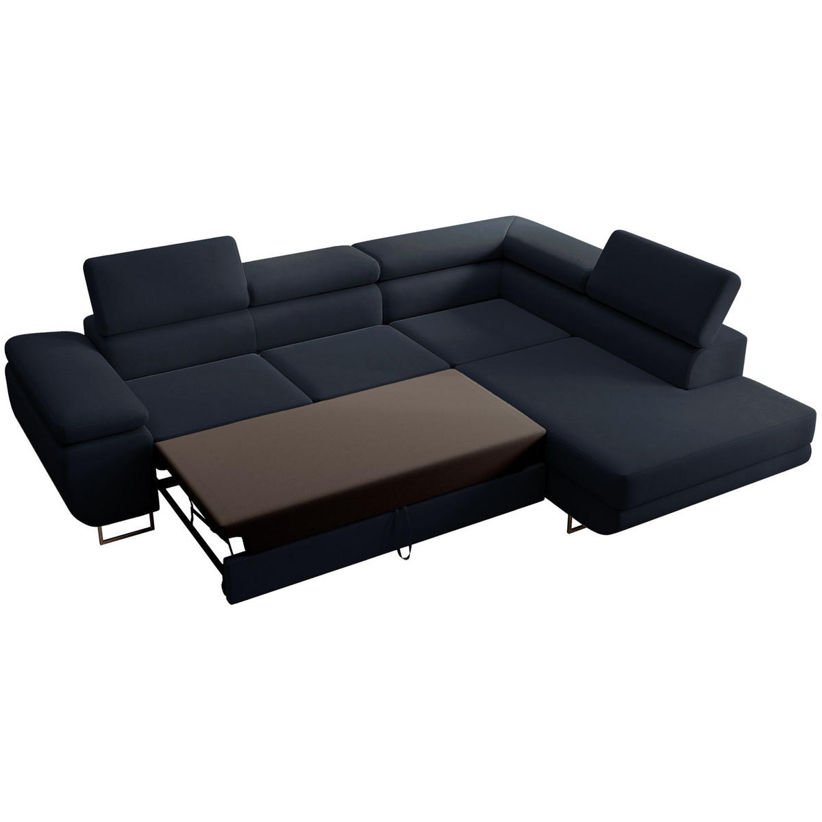 ECKSOFA Stevil Dunkelblau Velours - Silberfarben/Dunkelblau, Textil/Metall (275/203cm) - Selsey