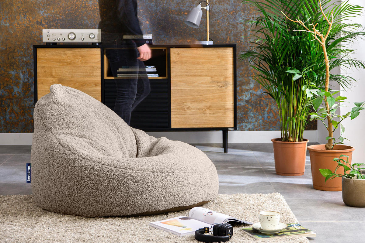 SITZSACK COSMO aus Bouclé, Hellbraun - Hellbraun, Textil (85/80/85cm) - KONSIMO®