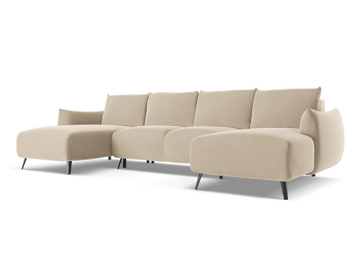 WOHNLANDSCHAFT Samt Stoff Beige - Beige/Creme, Textil/Metall (317/86/162cm) - Makamii
