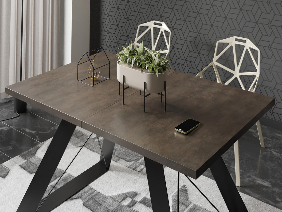 ESSTISCH Colter rechteckig ausziehbar, Dunkelgrauer Chicago Beton 140-240/80/76 cm - Dunkelgrau/Schwarz, Holzwerkstoff/Metall (140/80/76cm) - WFL GROUP