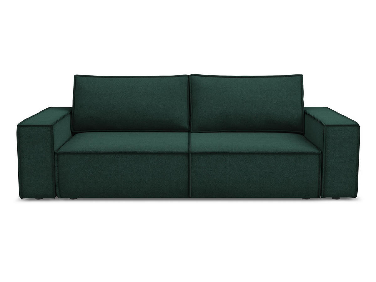 3-SITZER SOFA mit Schlaffunktion Strukturstoff Stoff Grün - Dunkelgrün/Schwarz, Kunststoff/Textil (255/85/105cm) - Makamii