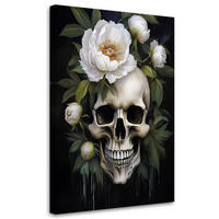 WANDBILD schädel weiße pfingstrosen blumen - Grün, Textil (60/90cm) - Feeby