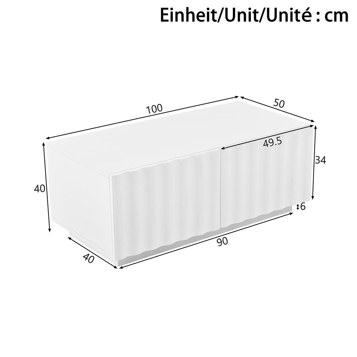 COUCHTISCH in Weiß Wohnzimmertisch mit Wellenmuster und Schubladen, 100 B x 50 T x 40 H(cm), für Wohnzimmer - Weiß, Holzwerkstoff (50/100/40cm) - STILVORA