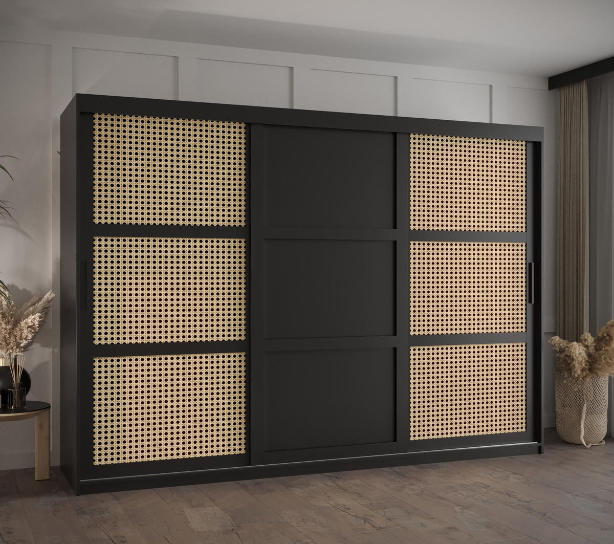 SCHWEBETÜRENSCHRANK 200/250/62 3-türig - Schwarz, Holz/Kunststoff (250/200/62cm) - MÖBEL KRYSPOL