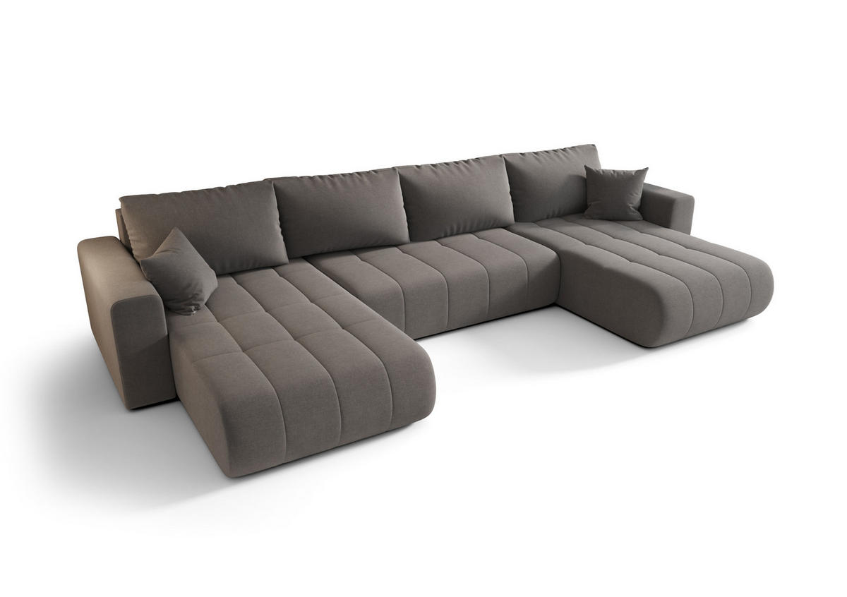ECKSOFA mit schlaffunktion und bettkasten MILO U, stoff WIND, Stahl - Grau, Holz (384/190cm) - Kaiser Möbel