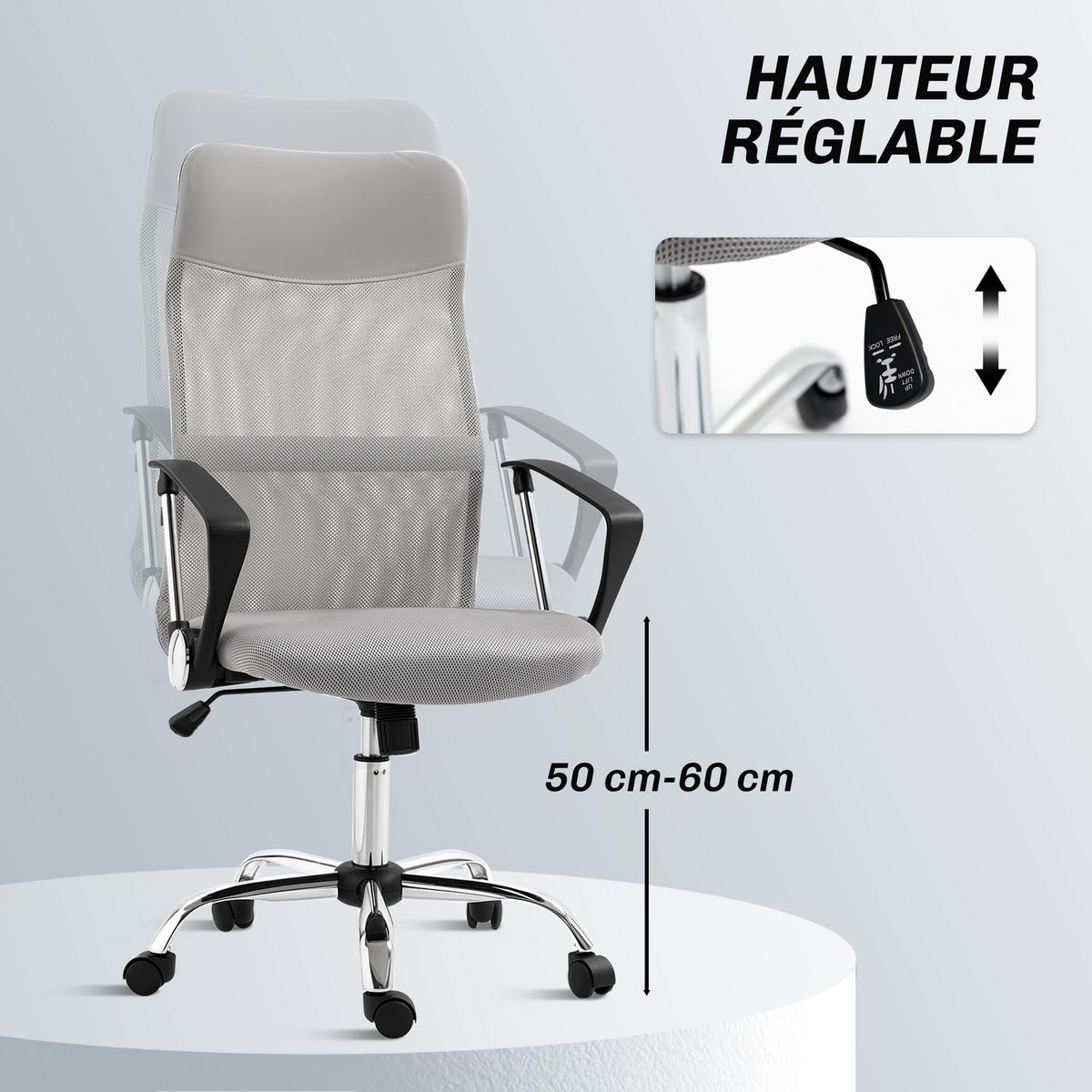 DREHSTUHL DE-11861 mit verstellbarer Lordenstütze & Netzbezug Grau - Grau, Metall (65/119/63cm) - ComfortXL