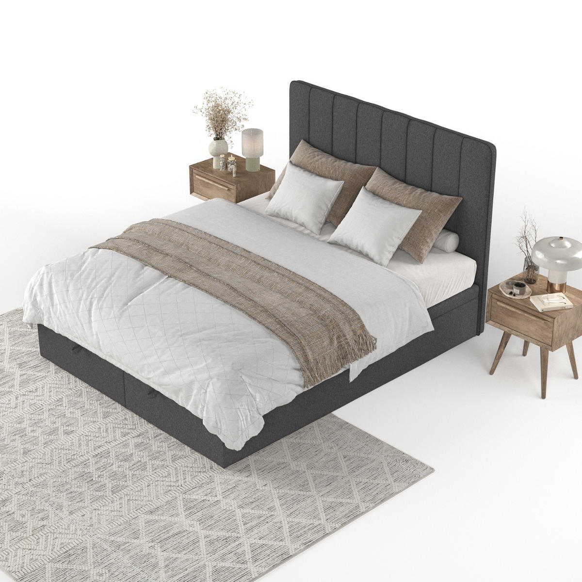 POLSTERBETT Vienna mit Stauraum 140/200 cm Anthrazit im Megan Stoff - Anthrazit/Schwarz, Holz/Holzwerkstoff (140/200cm) - AltaBeds
