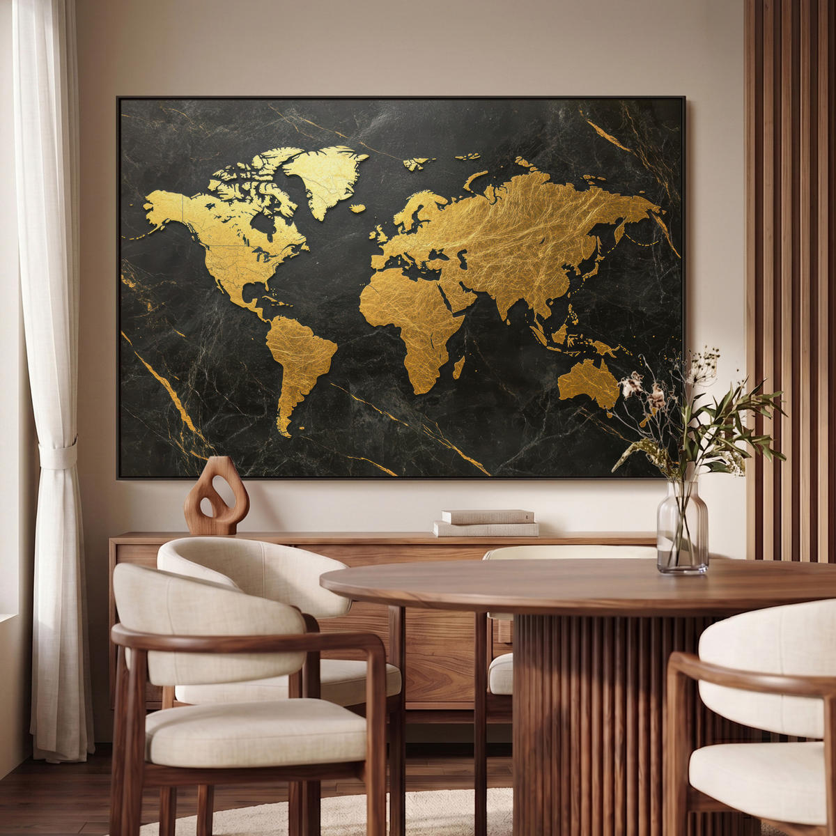 LEINWAND Bilder mit Rahmen - Weltkarte - Gold - Marmor - 150x100 - Goldfarben, Textil (150/100cm) - MuchoWow