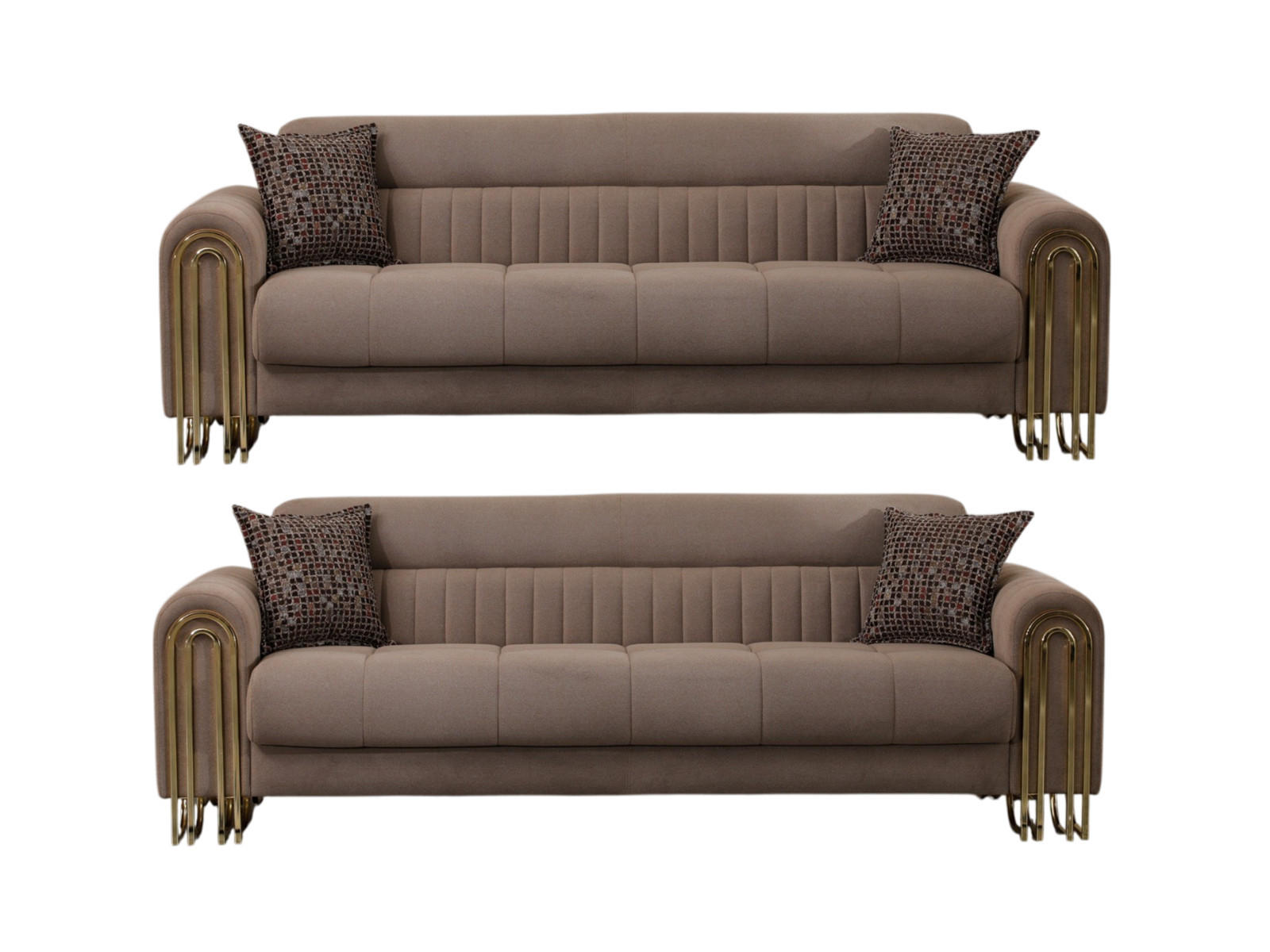 SITZGARNITUR Multan, Braun Stellvariante 3+2 - Beige, Holzwerkstoff/Metall (243/85/95cm)