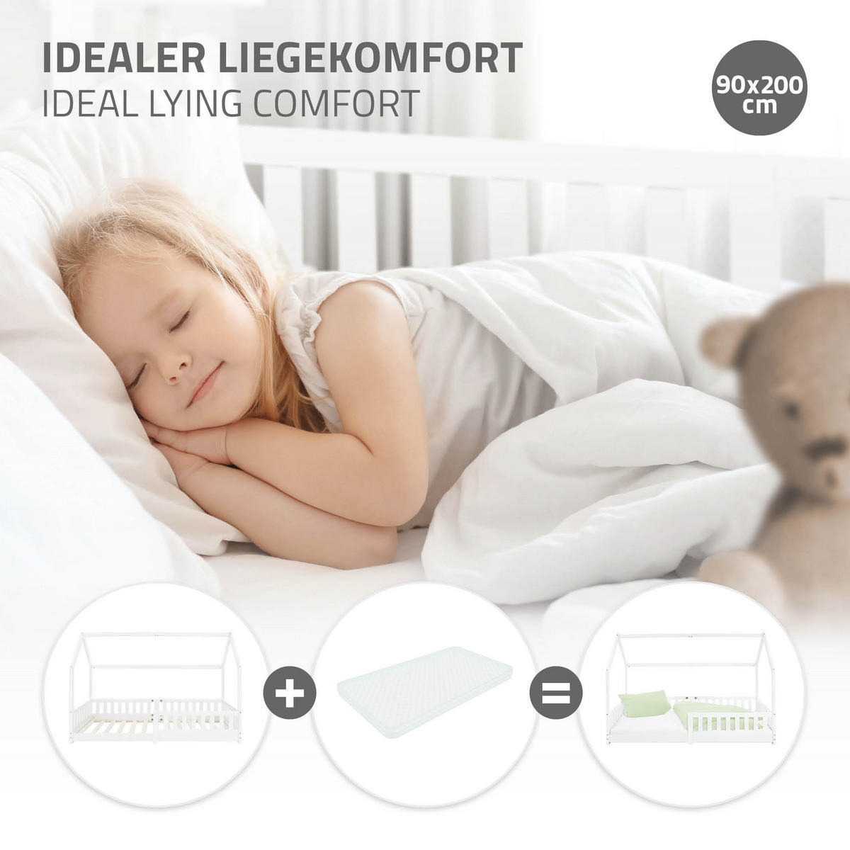 KINDERBETT mit Dach 90x200 cm Weiß - Weiß, Holz (90/200cm) - ML-DESIGN