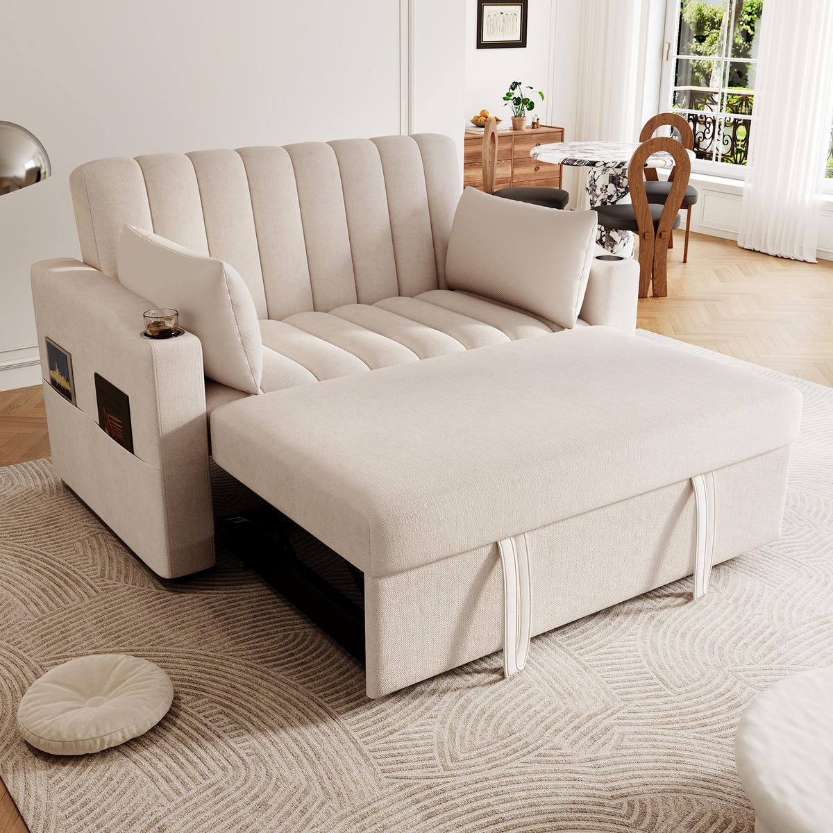 SCHLAFSOFA Baumwollstoff mit 3-fach verstellbarer Rückenlehne Beige 136/162/84 cm - Beige, Textil (84/136/162cm) - Redom