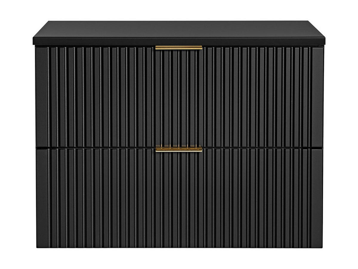 WASCHBECKENUNTERSCHRANK hängend mit Aufsatzplatte - Streifenoptik - Schwarz - 80 cm - ZEVARA - Schwarz, Holz (80/57/46cm) - Vente-Unique