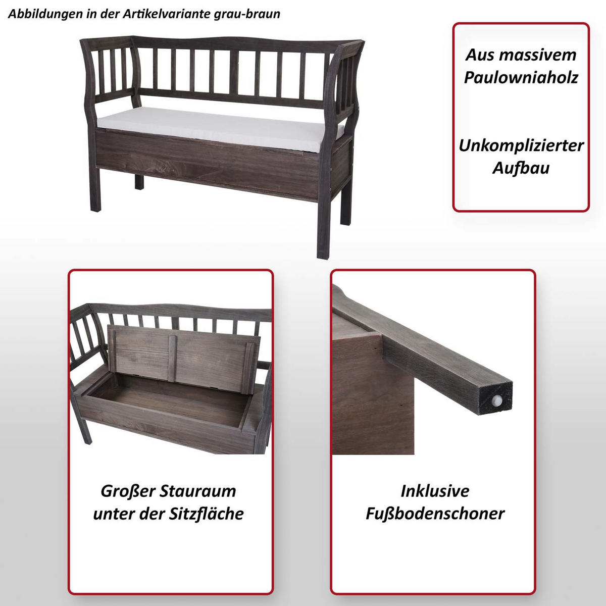 SITZBANK STAUFACH SHABBY-LOOK Grau, Braun - Braun/Grau, Holz (119/85/40cm) - MCW