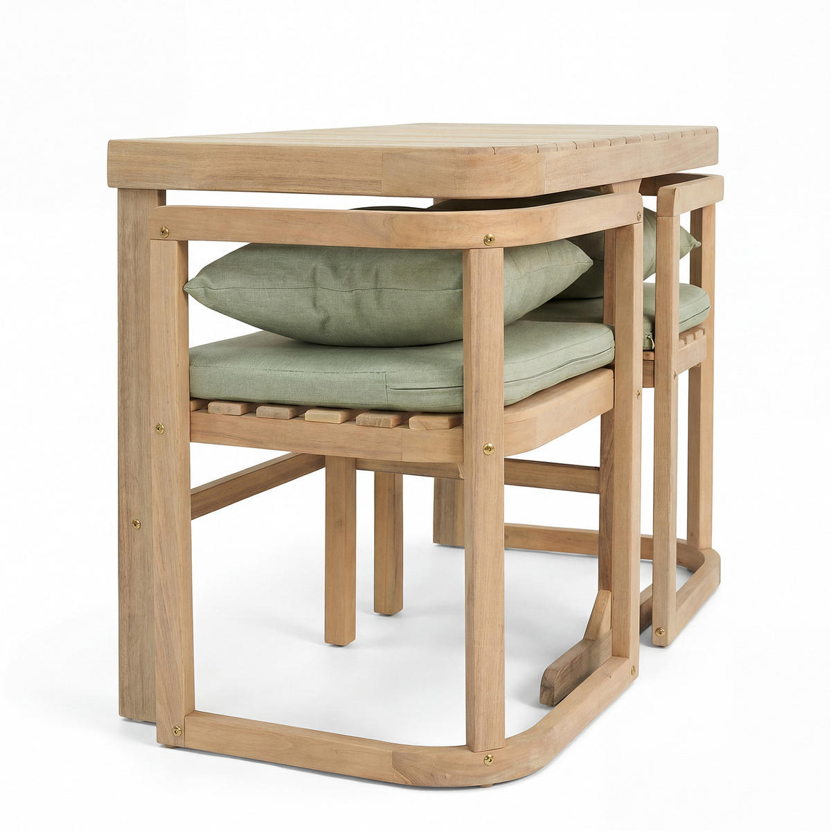 BALKONSET - 3-teilig - Akazie massiv / Webstoff - Braun / Grün - Grün, Holz/Textil - home24