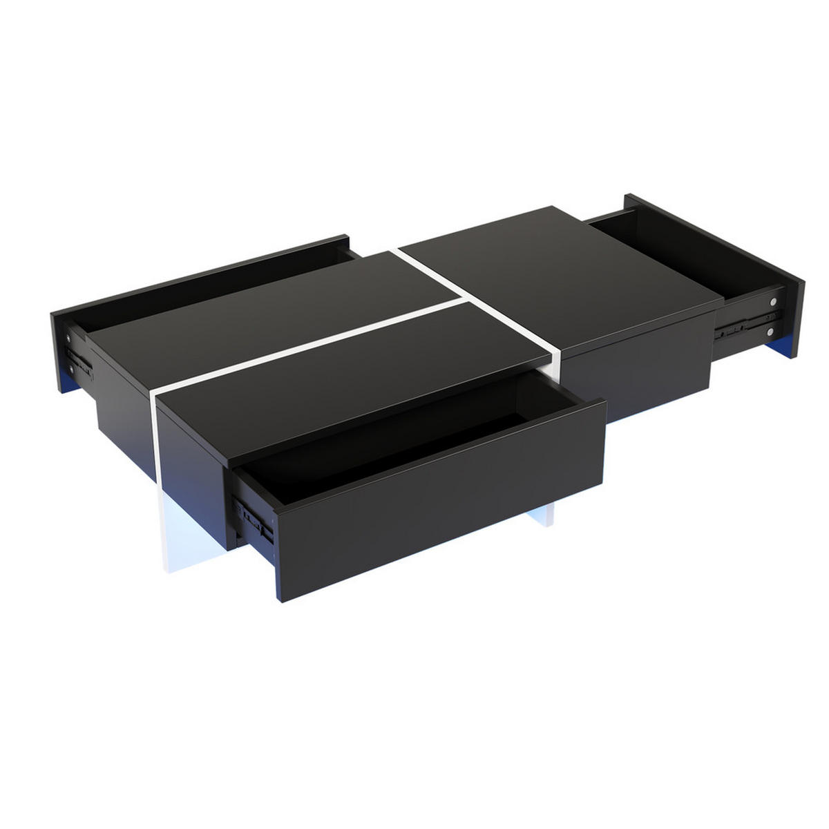 COUCHTISCH 100x50cm Hochglanz Schwarz-Weiß Colorblock App-LED - Schwarz, Holz (72/54/23cm) - FLIEKS