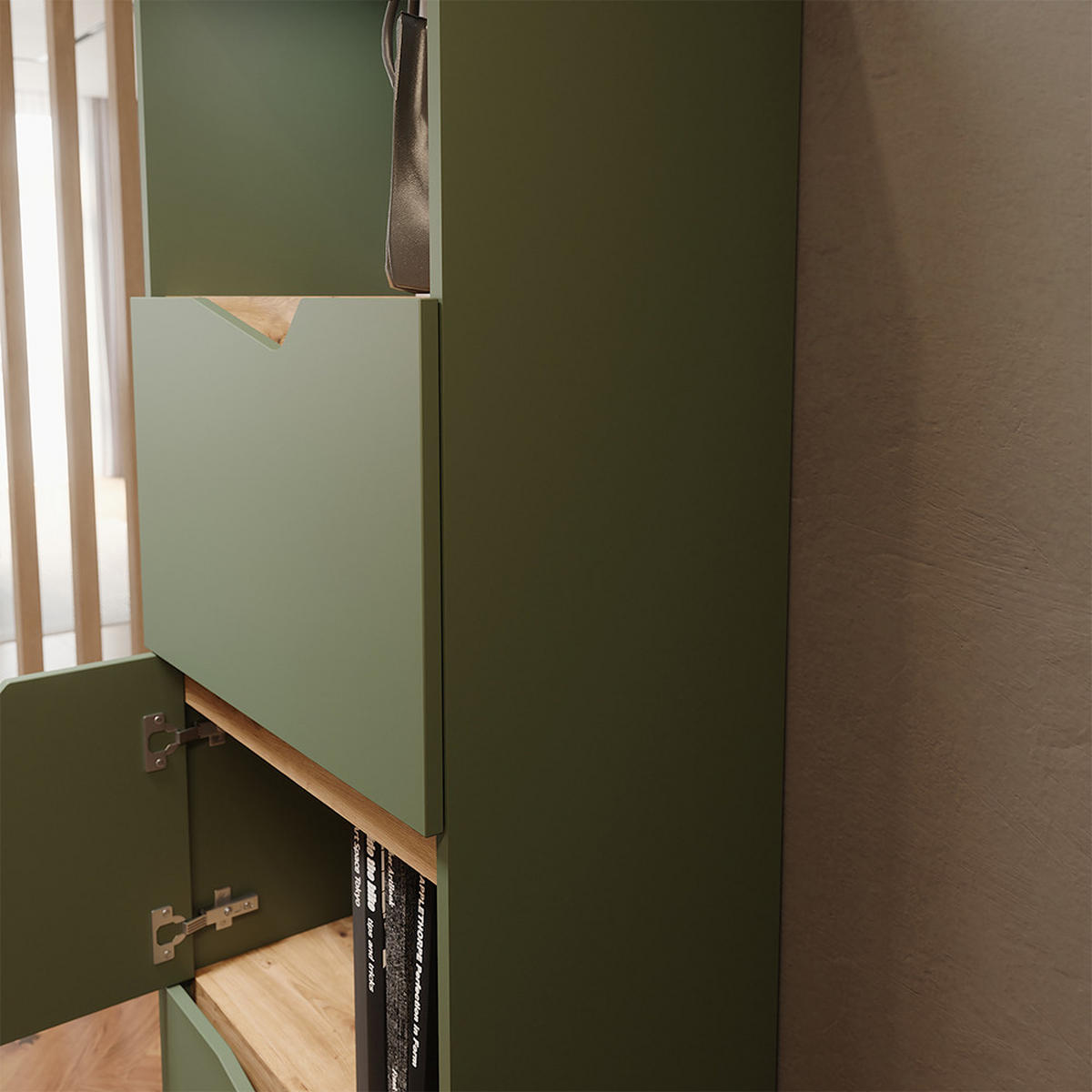 KREDENC Marelle Zelená/umělecká - světle šedá/zelená barva, kompozitní dřevo (60/169.5/38cm) - Vicco