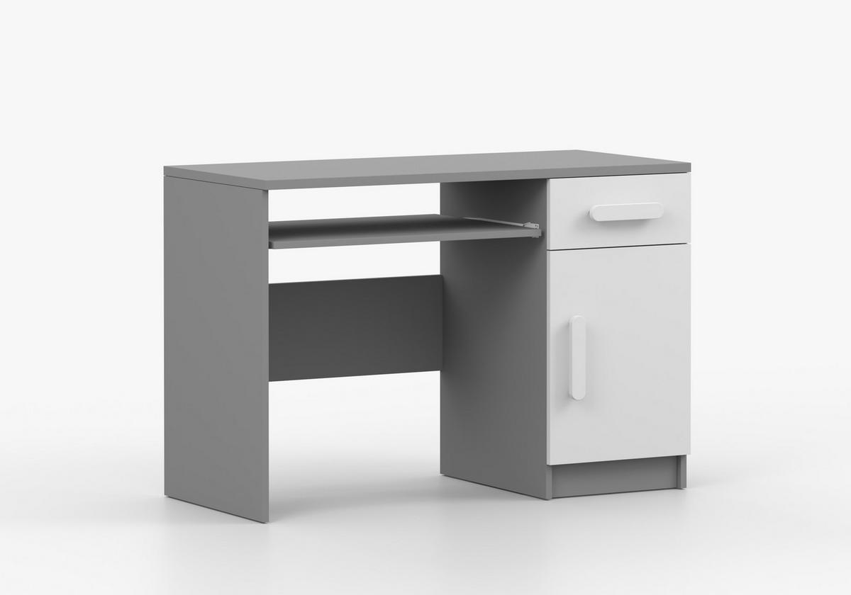 JUGENDZIMMER Elora in Grau und Weiß – 4-teiliges Set mit Schreibtisch, Kommode, Wandregal und Schrank – Grifffarbe Weiß - Grau, Holzwerkstoff (80/200/120cm)