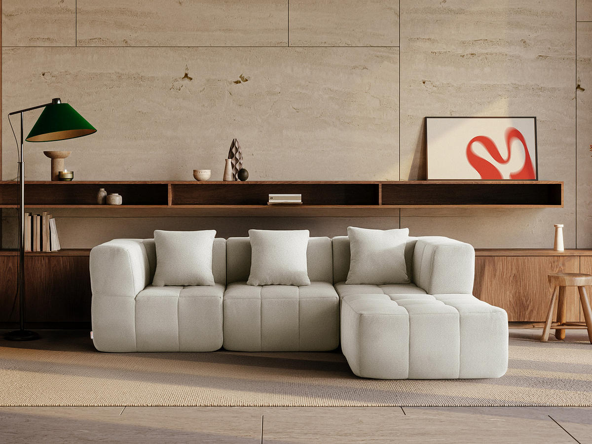 ECKSOFA Bouclé-Stoff Steinbeige - Greige, Textil (260/190cm) - MILYsofa