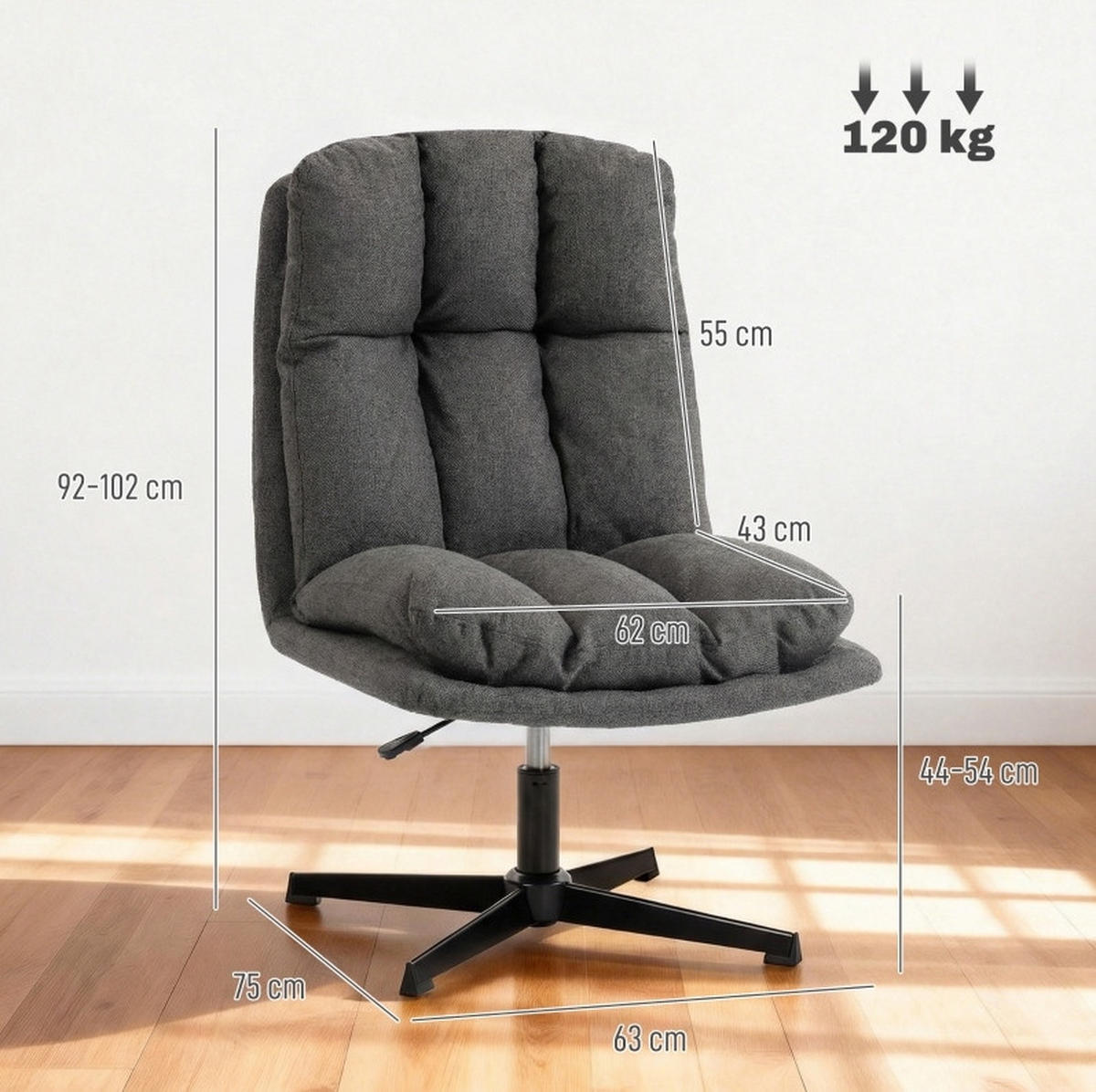 SESSEL 75/63/102 cm dunkelgrau aus Metall mit Leinenstoff und 360°-Drehung - Dunkelgrau, Metall (63/102/75cm) - OKWISH