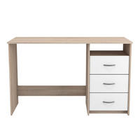 SCHREIBTISCH 1 Fach 3 Schubladen L123 cm - Aristote - Eichefarben/Weiß, Holzwerkstoff (123/50.1/76.5cm) - Calicosy