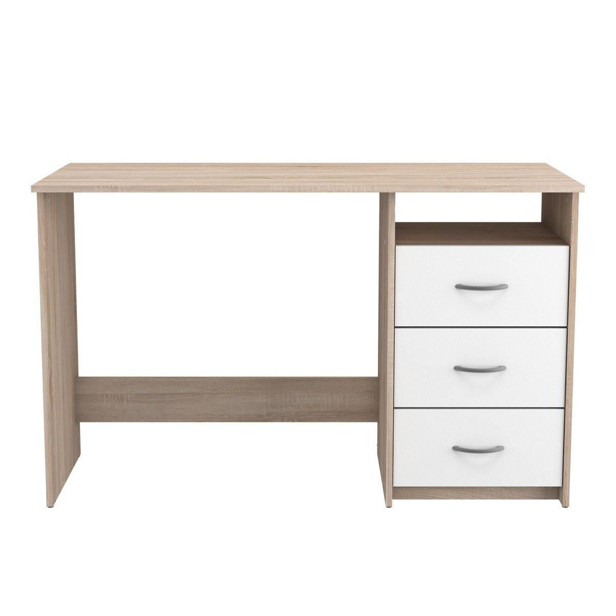 SCHREIBTISCH 1 Fach 3 Schubladen L123 cm - Aristote - Eichefarben/Weiß, Holzwerkstoff (123/50.1/76.5cm) - Calicosy