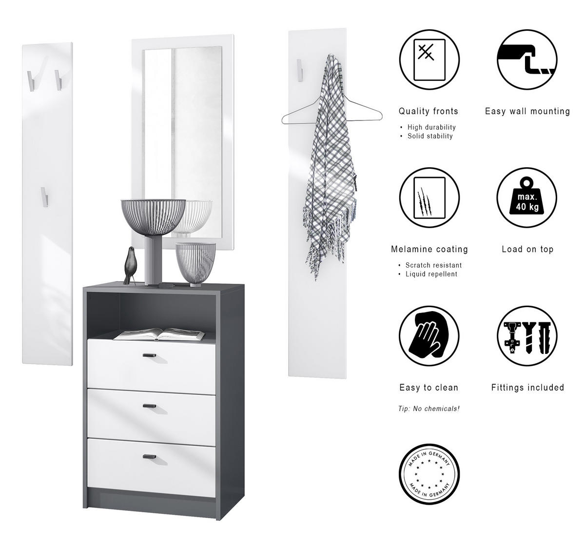 GARDEROBE Pino Weiß matt - Weiß, Holzwerkstoff (135/190/36cm) - Vladon