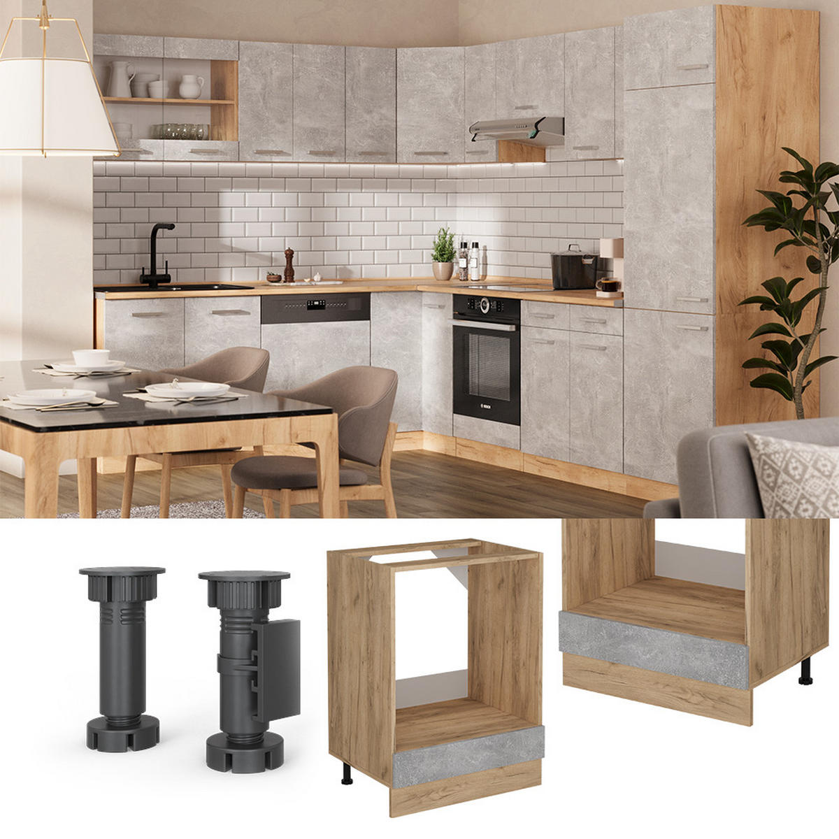 Honigeiche/Grau, Holzwerkstoff (60/81.6/60cm) - Vicco