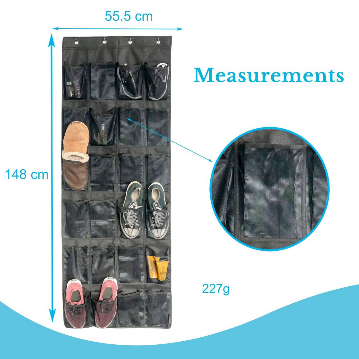 HÄNGENDES SCHUHREGAL 55.5/148 cm - Schwarz, Textil (55.5/148/2cm) - Intirilife