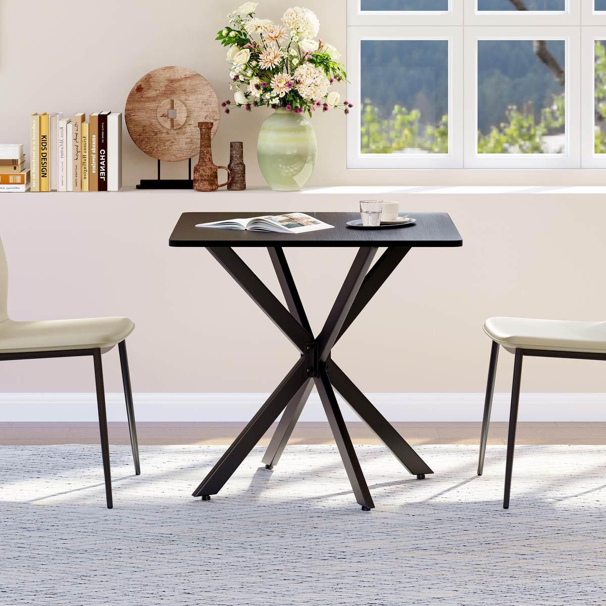 BEISTELLTISCH 80/80/75 cm schwarz aus Eisen mit höhenverstellbaren Füßen - Schwarz, Holzwerkstoff (80/80/75cm) - OKWISH