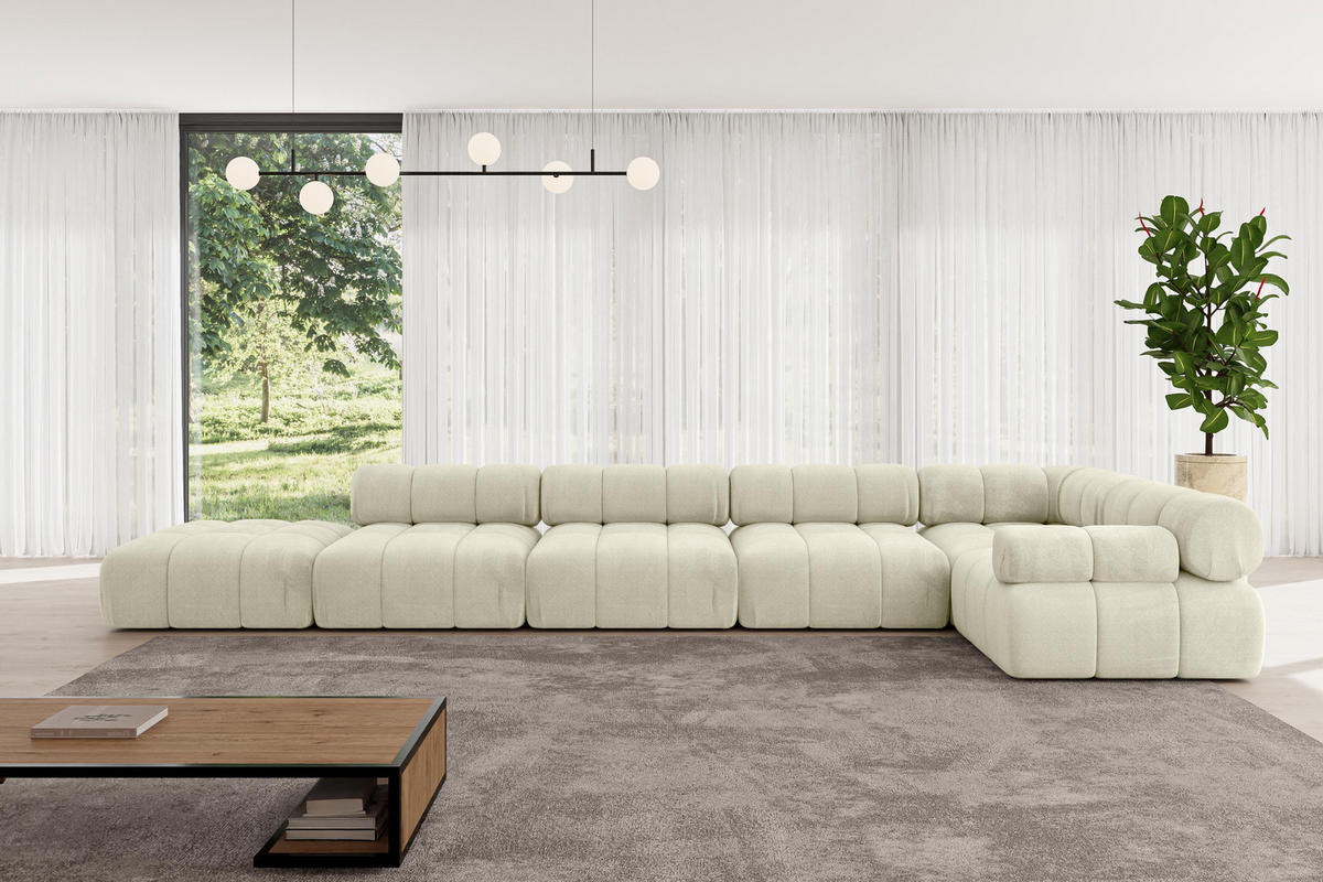 ECKSOFA modulares Sofa Felto-L3 - 475x190x70 cm Beige Velours - Beige, Holzwerkstoff/Textil (475/190cm) - ALTDECOR