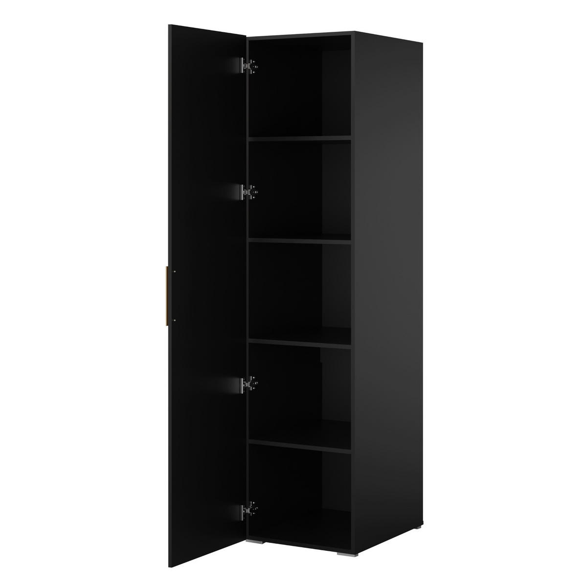 DREHTÜRENSCHRANK mit Einlegeböden Napoli 1D 50 Schwarz (schwarzer oder goldener Griff) - Silberfarben/Schwarz, Holzwerkstoff/Kunststoff (50/35/60cm) - mzm24