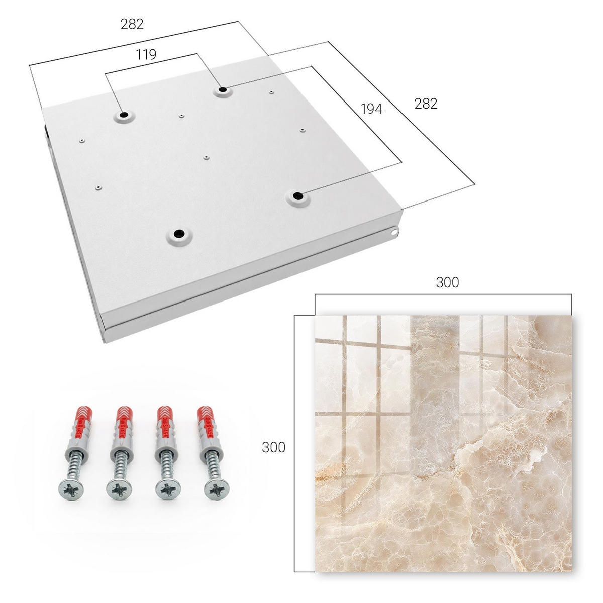 SCHLÜSSELBOX Weiß 30x30 cm – Türöffnung nach rechts - Beiger Marmor - Beige, Metall (30/30/5cm) - TULUP